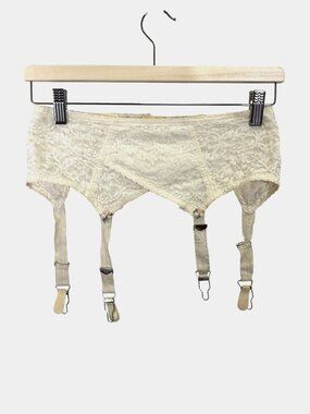 Vintage White Lace Garter Belt Crossover Floral Rosette Suspender Bridal Coquett
